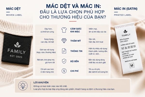 Mác dệt và mác in: Đâu là lựa chọn phù hợp cho thương hiệu của bạn?